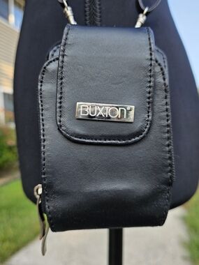 Buxton Black Leather Cell Phone Crossbody Wallet Purse